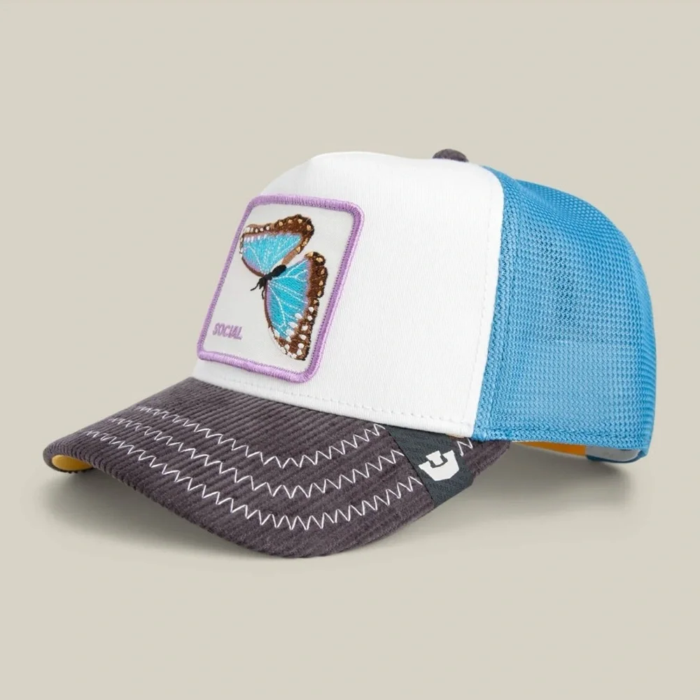 Goorin Bros. Social Butterfly Embroidered Trucker Hat - White, Blue, Gray - Picture 2 of 8